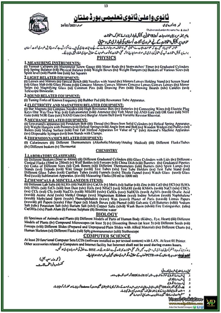 Science Lab Equipment Shortage in Schools – DPI South Punjab Issues Strict Compliance Notification