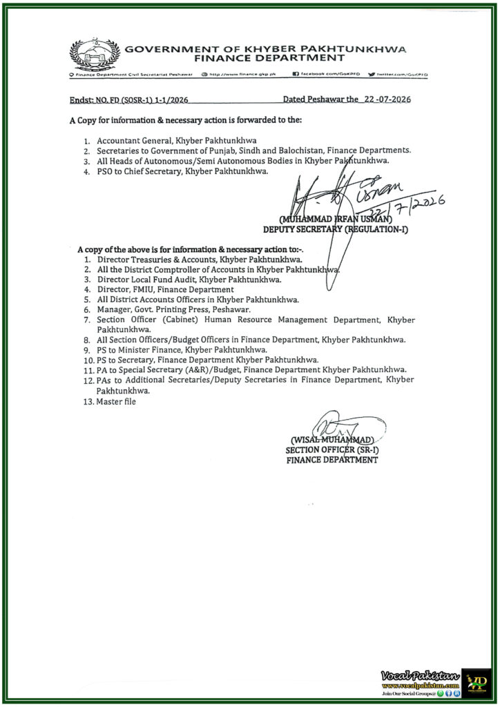 KPK Basic Pay Scales & Allowances Revision 2026 Official Salary Chart & Revised Rules-Notification