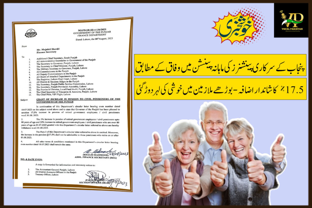 Grant Of Increase In Pension To Civil Pensioners Of The Government Of The Punjab