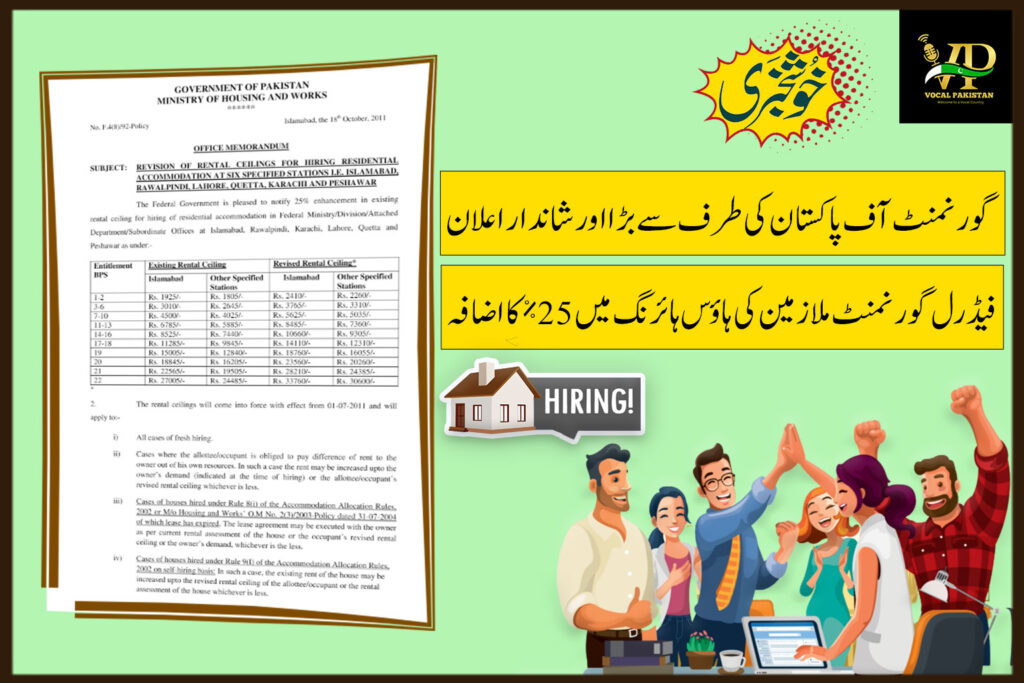 Revision of Rental Ceilings for Hiring of Residential Accommodation at Islamabad and other specified stations i.e. Rawalpindi, Lahore, Karachi, Peshawar and Quetta (2011) 1 Revision of Rental Ceilings for Hiring of Residential Accommodation at Islamabad and other specified stations i.e. Rawalpindi, Lahore, Karachi, Peshawar and Quetta (2011)