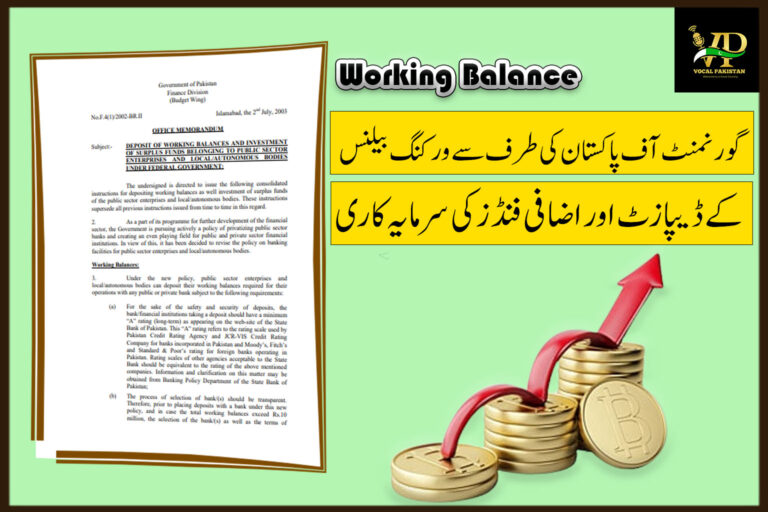 Deposit Of Working Balances And Investment Of Surplus Funds Belonging To Public Sector Enterprises And Local- Autonomous Bodies Under Federal Government