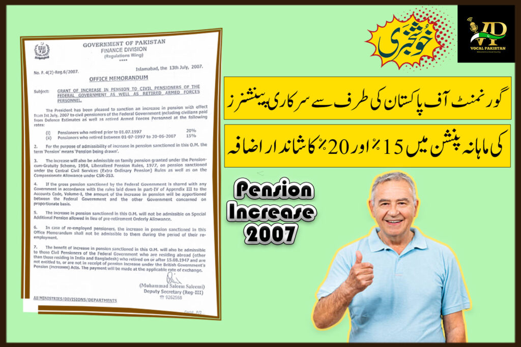 Grant Of Increase In Pension To Civil Pensioners Of The Federal Government As Well As Retired Armed Forces Personnel-2007 1 Grant Of Increase In Pension To Civil Pensioners Of The Federal Government As Well As Retired Armed Forces Personnel-2007