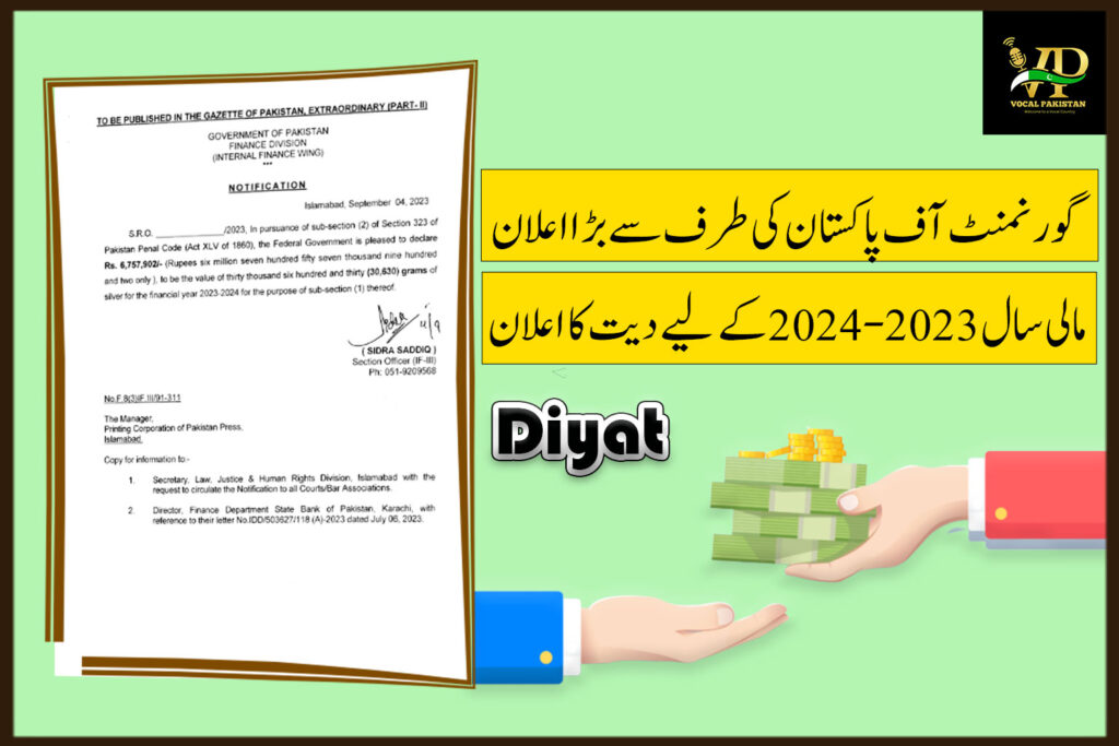 Notification of Diyat for the Financial Year 20232024 Vocal Pakistan