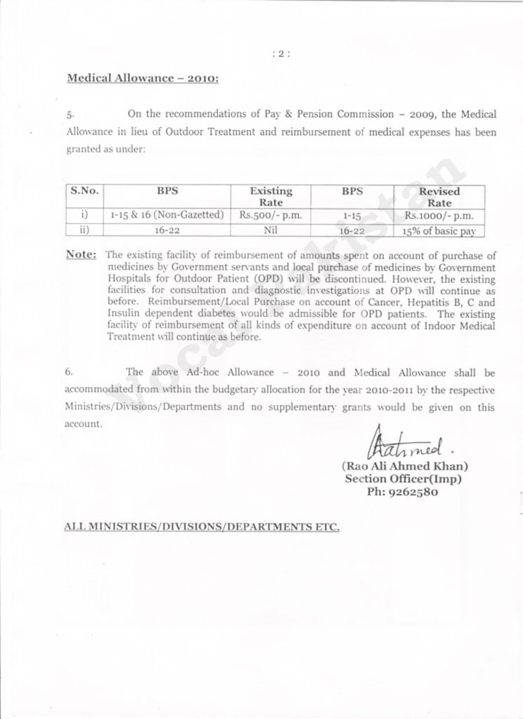 Grant Of Ad-hoc Allowance – 2010 @ 50% Of Existing Basic Pay And Medical Allowance