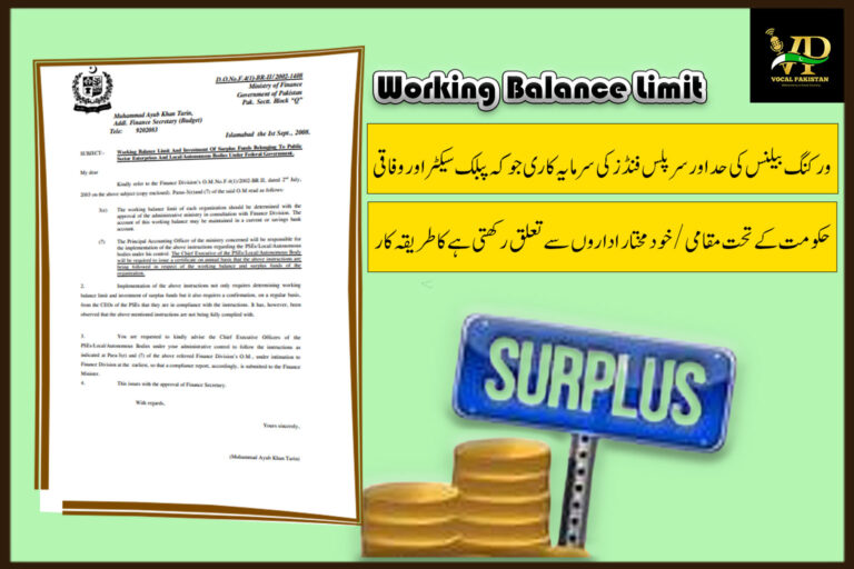 Working Balance Limit And Investment Of Surplus Funds Belonging To Public Sector Enterprises And Local/autonomous Bodies Under Federal Government