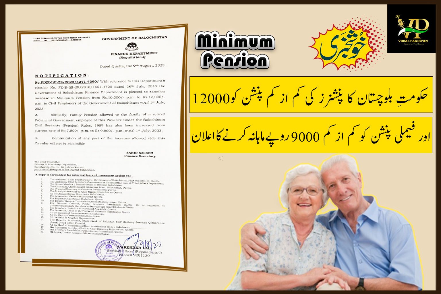 Notification of Increase in Minimum Pension By Government of Balochistan