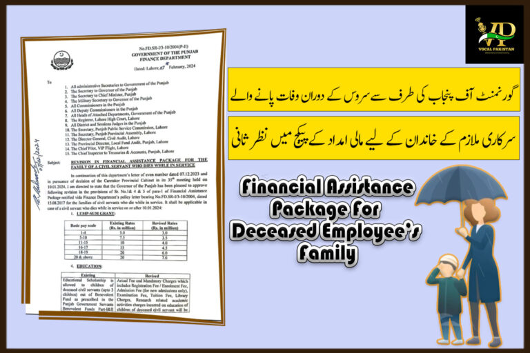 Government of Punjab Issued Notification Regarding Revision In Financial Assistance Package For The Family Of A Civil Servant Who Dies While In Service