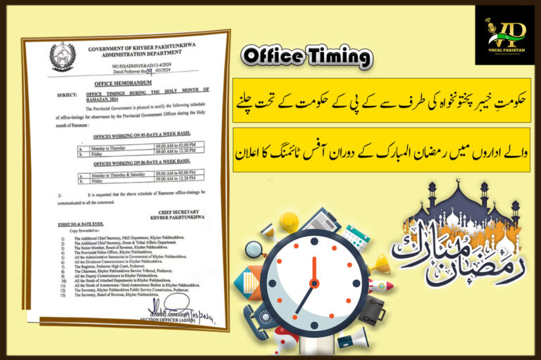 Khyber Pakhtunkhwa Government Notification For Office Timings During The Holy Month Of Ramzan-2024