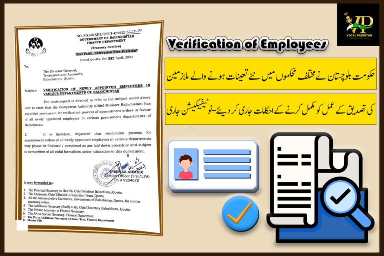 Notification-Verification Of Newly Appointed Employees In Various Departments Of Balochistan