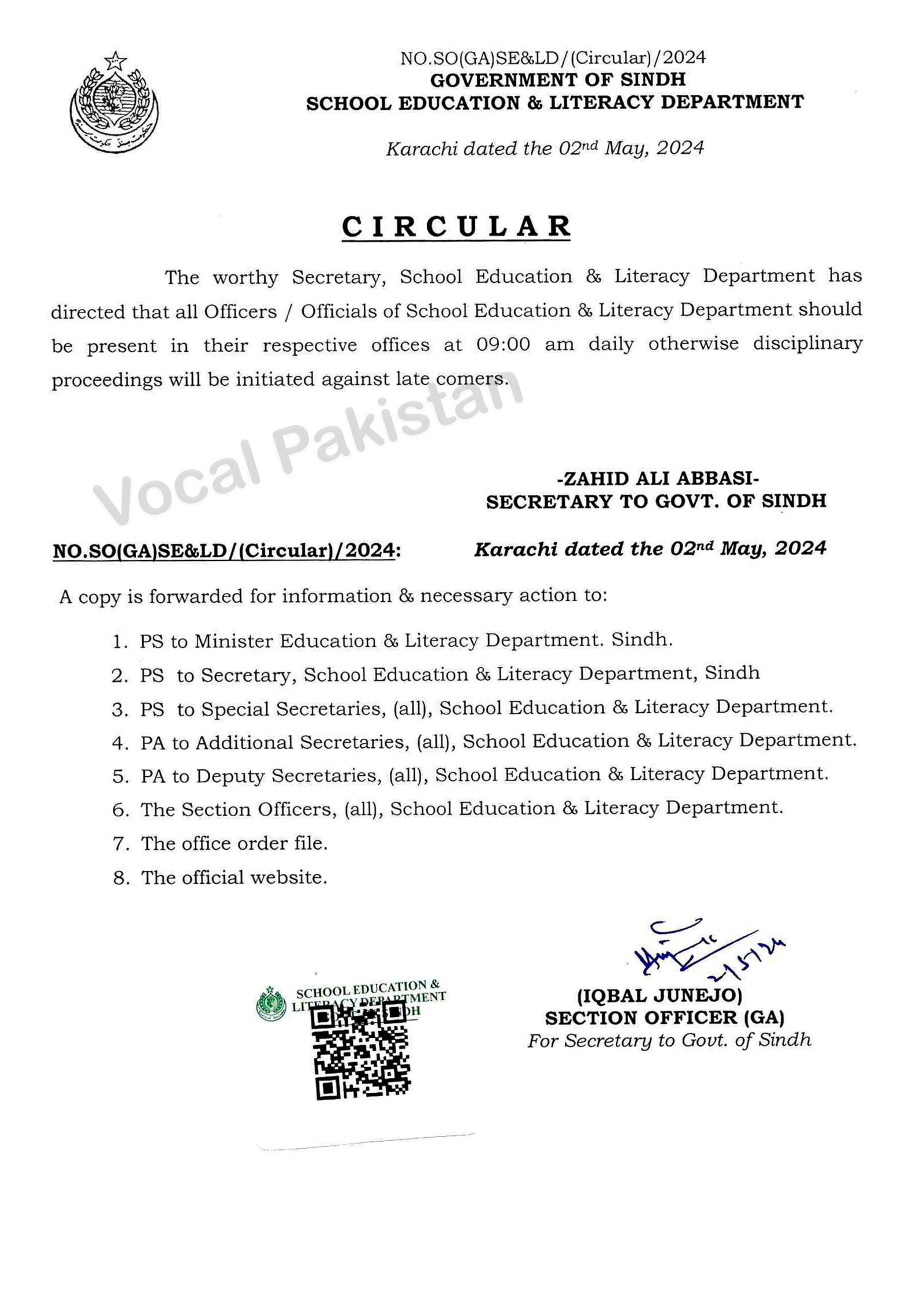 Circular To All Officers-Officials Of SELD Regarding Punctuality Of Official Time At 9:00 A.M. Daily