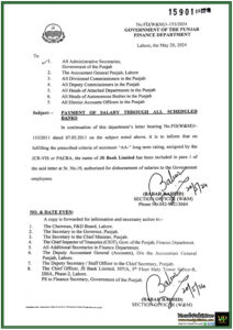 Finance Department Government Of The Punjab Notification Regarding Payment Of Salary Through All Scheduled Banks