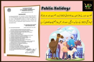 Notification- Government of Sindh declared 28th June to 01st July, 2023 as Public Holidays on the occasion of Eid-ul-Azha-2023