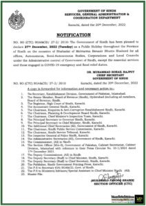 The Government Of Sindh Declared 27th December, 2022 As A Public Holiday On The Occasion Of Shahadat Of Mohtarma Benazir Bhutto Shaheed-Notification