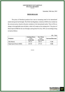 New Increased Petroleum Prices From 1st July, 2024 Notification Issued By Finance Department