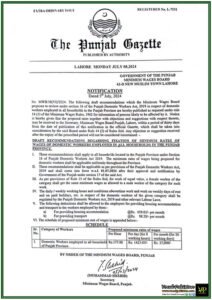 Notification-Draft Recommendations Regarding Fixation Of Minimum Rates Of Wages Of Domestic Workers Employed In All Households In The Punjab Province