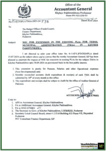 Accountant General KPK Approves PLA Extension for TMAs Compliance with Monthly Reconciliation and Audit Required-Notification