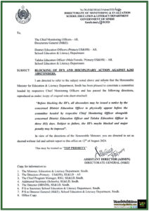 Disciplinary Measures and ID Blocking Ordered for 6,342 Absconders By Sindh’s Education Department-Notification