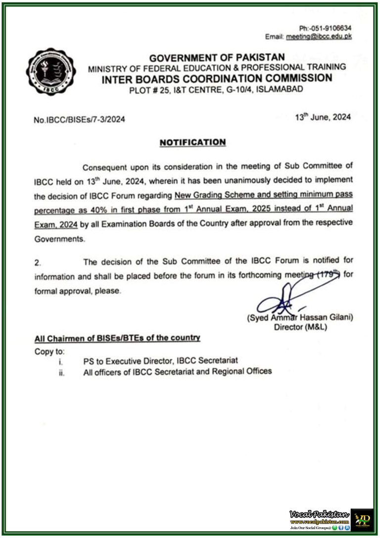 Inter Boards Coordination Commission Announces Implementation Of New Grading Scheme Delayed Minimum Pass Percentage Set At 40% For 2025 Exams-Notification