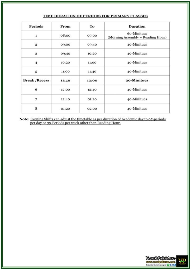 Islamabad Model Schools Get Updated Primary Class Timetable – Federal Directorate of Education's Latest Notification