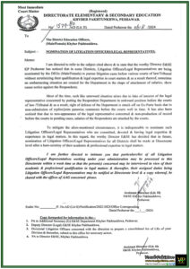 Khyber Pakhtunkhwa Directorate of Education Constricts Nomination Process for Litigation Officers to Avoid Legal Setbacks-Notification