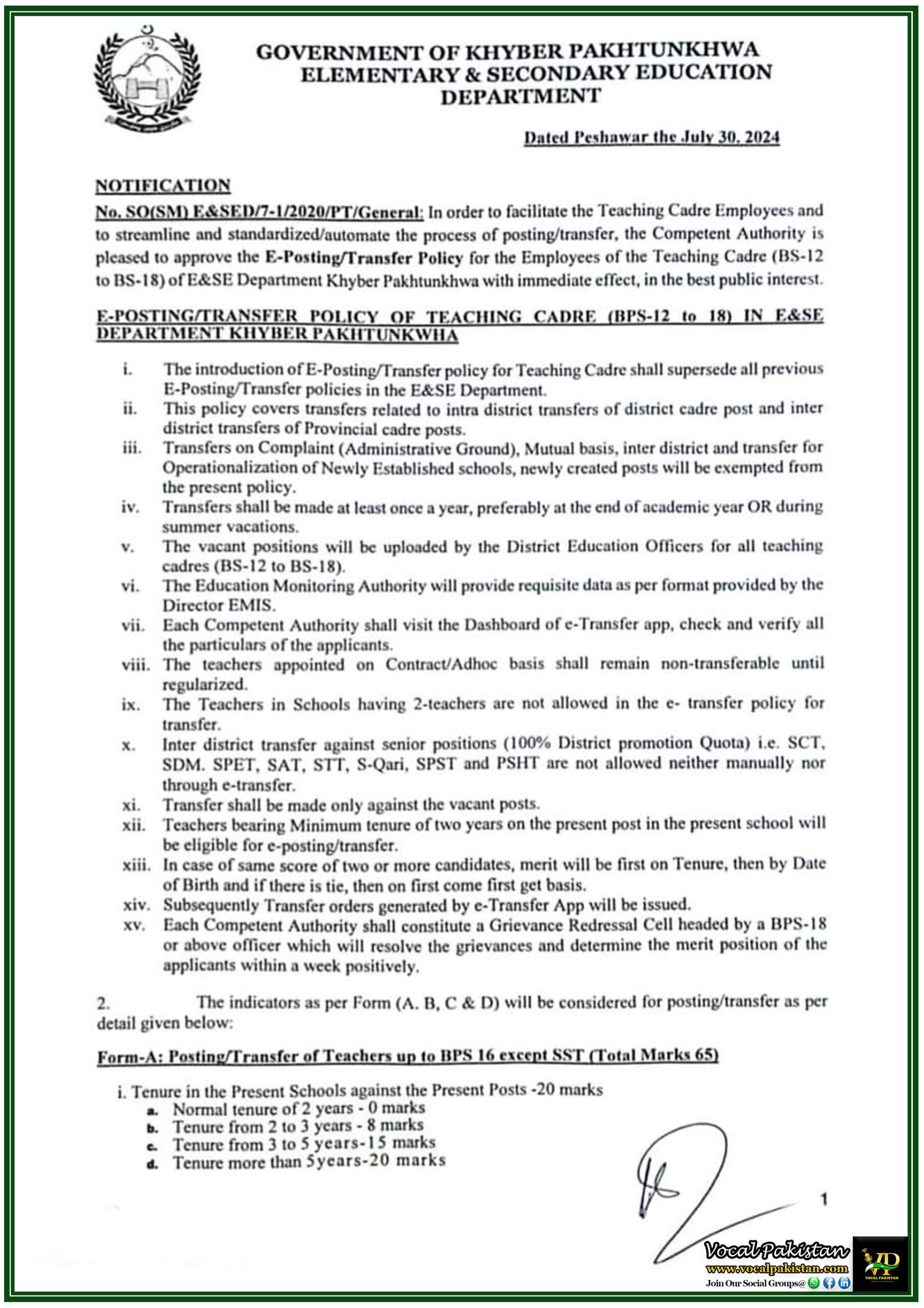 Rule & Regulation 2 Khyber Pakhtunkhwa Introduces E-PostingTransfer Policy for Teaching Cadre (BS-12 to BS-18)-Notification