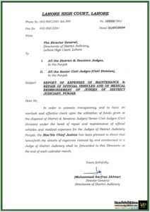 Lahore High Court Mandates Transparency in Judges' Expense Reporting Monthly Submissions Required-Notification