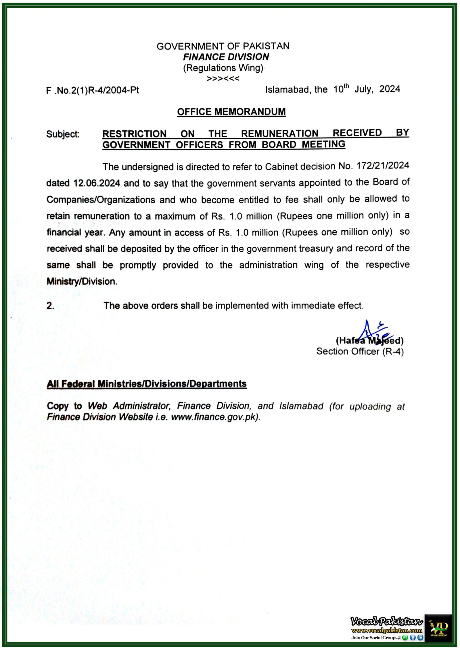 New Policy Enforces Remuneration Restriction for Government Officers on Corporate Boards-Notification