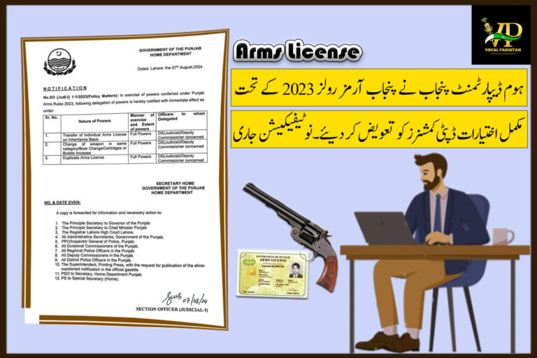 Punjab Home Department Delegates Key Arms Licensing Powers to Deputy Commissioners-Notification