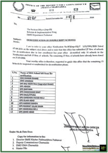 Clarification Requested on Pending De-Notification of 13 Double Shift Schools in Charsadda-Notification
