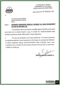Clarification on Leave Encashment Payments New Guidelines from the Punjab School Education Department-Notification