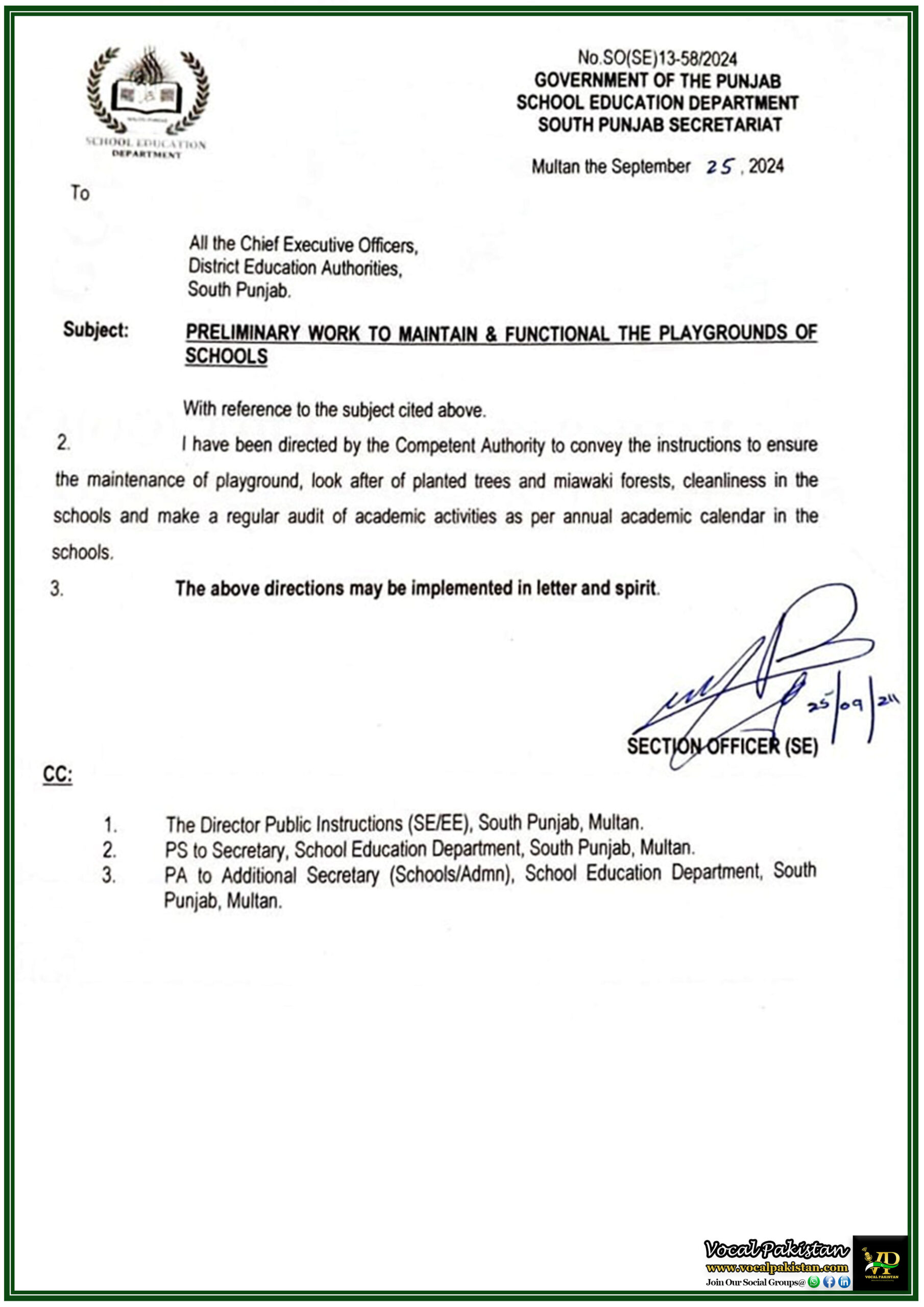 Government Jobs 7 Ensuring Clean and Functional School Playgrounds: New Guidelines from Punjab School Education Department-Notification