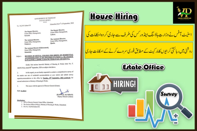 Estate Office Issues New Instruction For Market Rent Survey At Six Specific Stations In Response To Ministry Of Housing And Works Directive-Notification