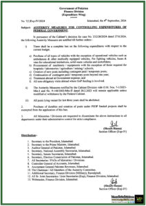 Government of Pakistan Announces Ban on Vehicle Purchases, Machinery, and Foreign Visits Amid Austerity Drive-Notification