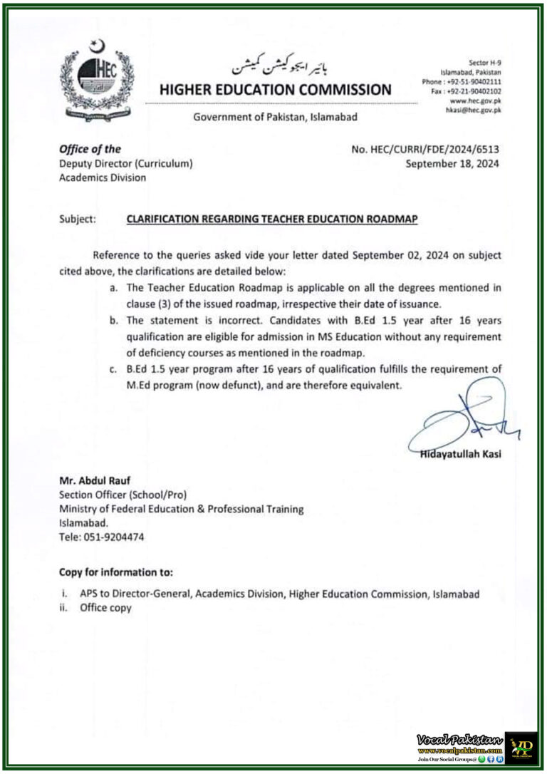 HEC Clarifies Teacher Education Roadmap B.Ed 1.5 Year Program Eligibility Explained-Notification