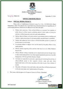 Islamabad Police Implements Strict Social Media Policy for Officers Key Guidelines Announced-Notification