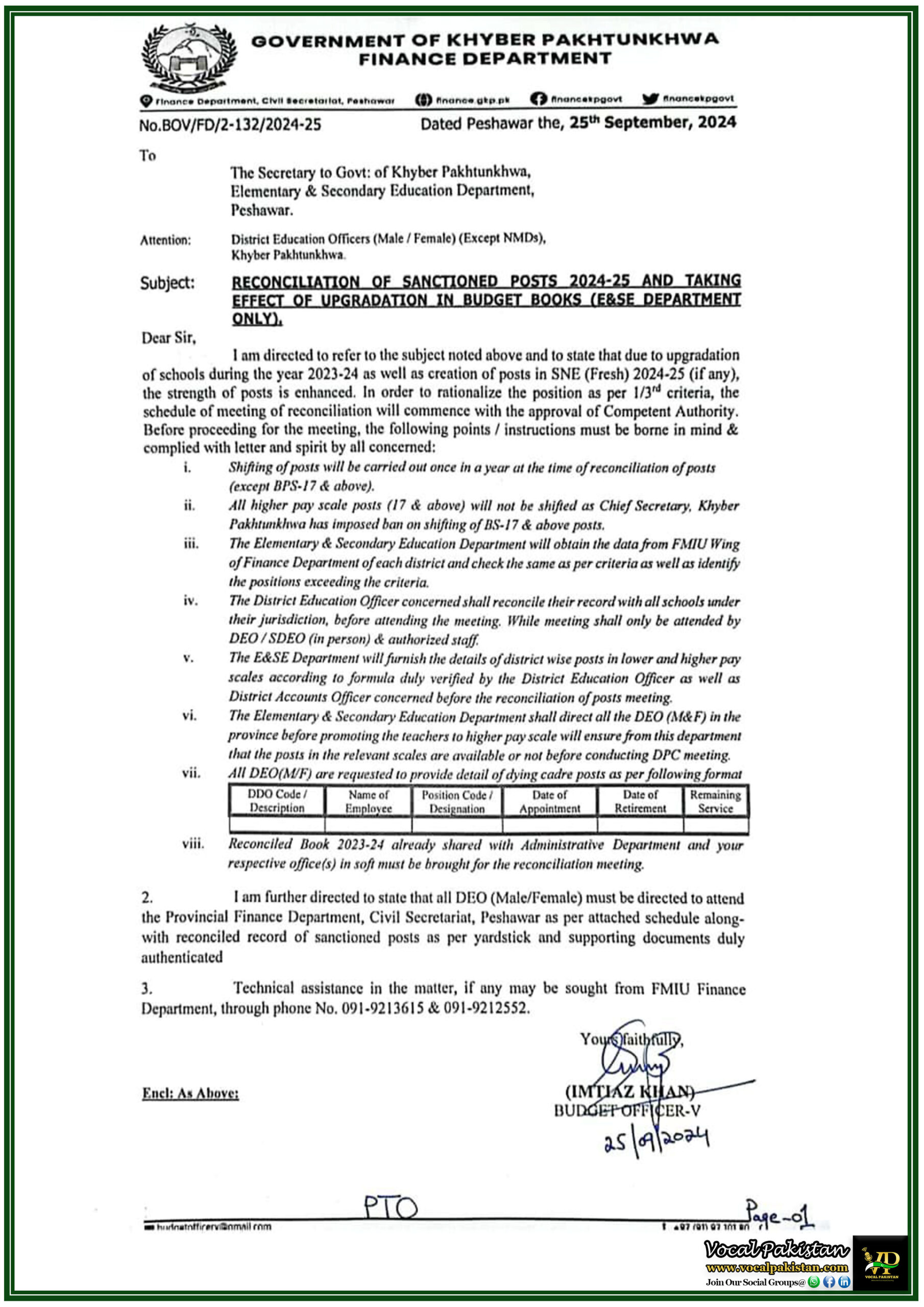 Government Jobs 8 Khyber Pakhtunkhwa Elementary & Secondary Education Department to Reconcile Sanctioned Posts Amid Upgradations-Notification