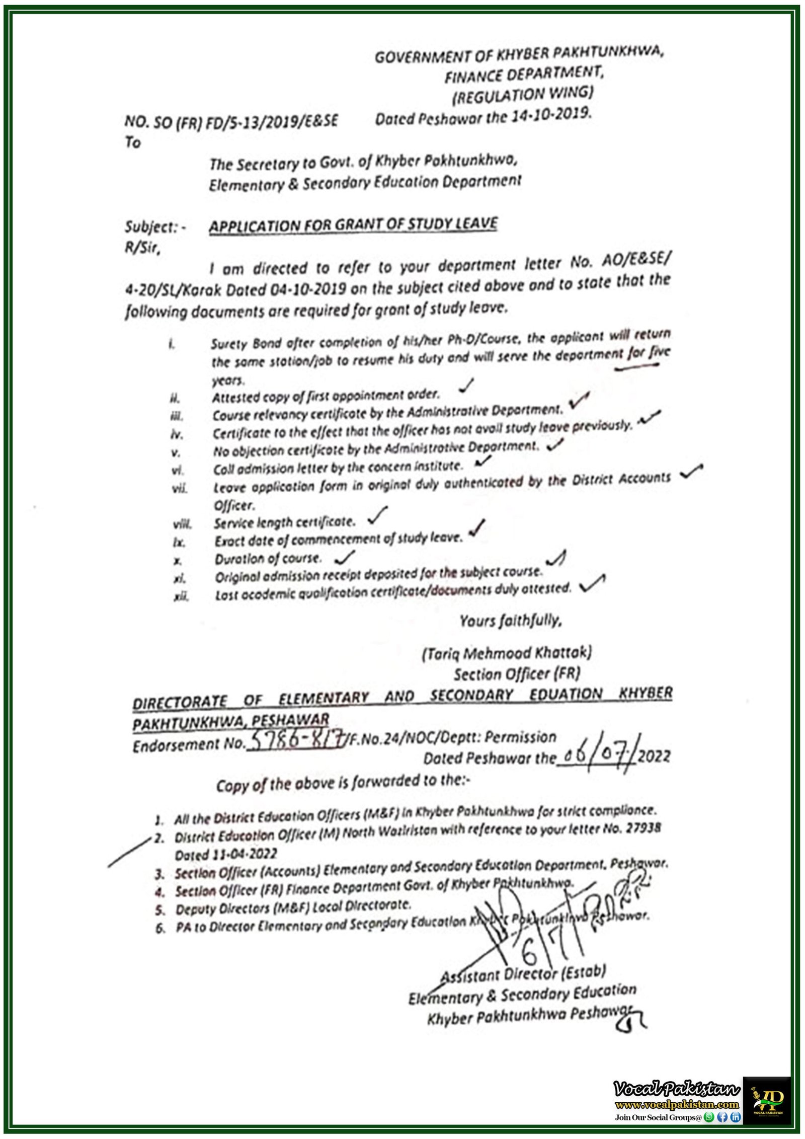 Khyber Pakhtunkhwa Finance Department Clarifies Study Leave Requirements for Government Employees-Notification