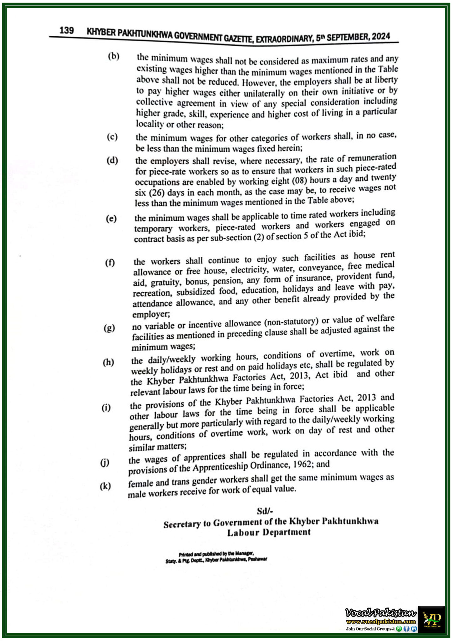Khyber Pakhtunkhwa Government Revises Minimum Wages for Industrial and