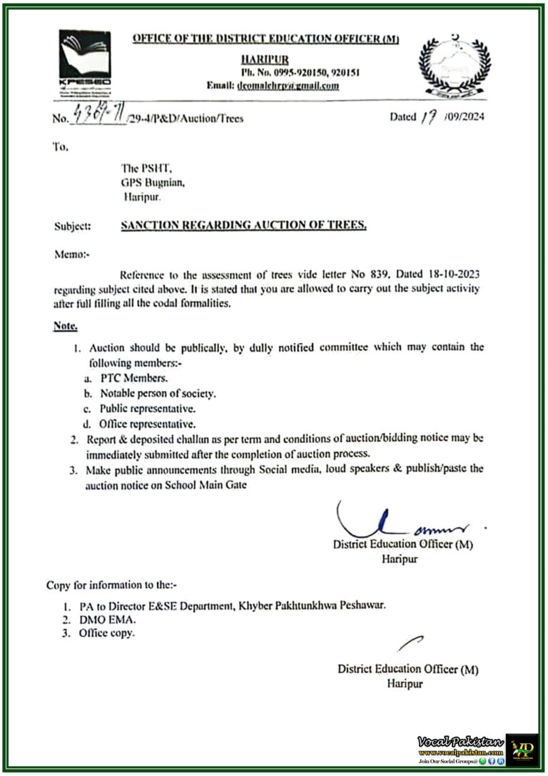 Official Approval for Tree Auction in Haripur Public Participation and Formal Procedures Outlined-Notification