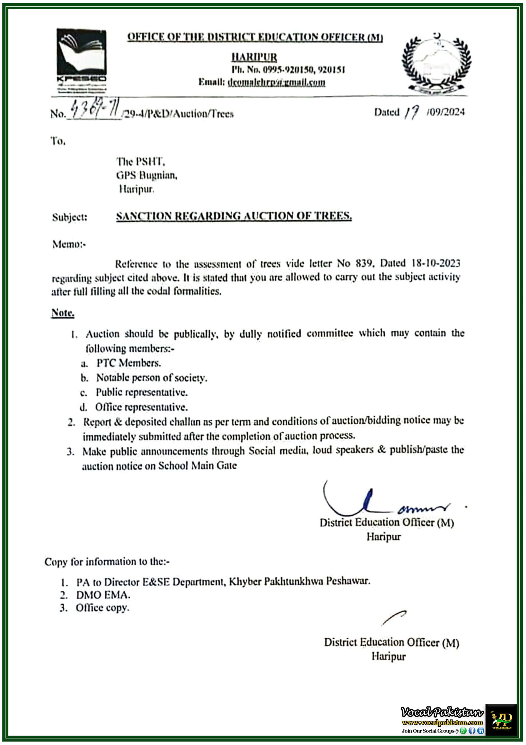 Official Approval for Tree Auction in Haripur: Public Participation and Formal Procedures Outlined-Notification