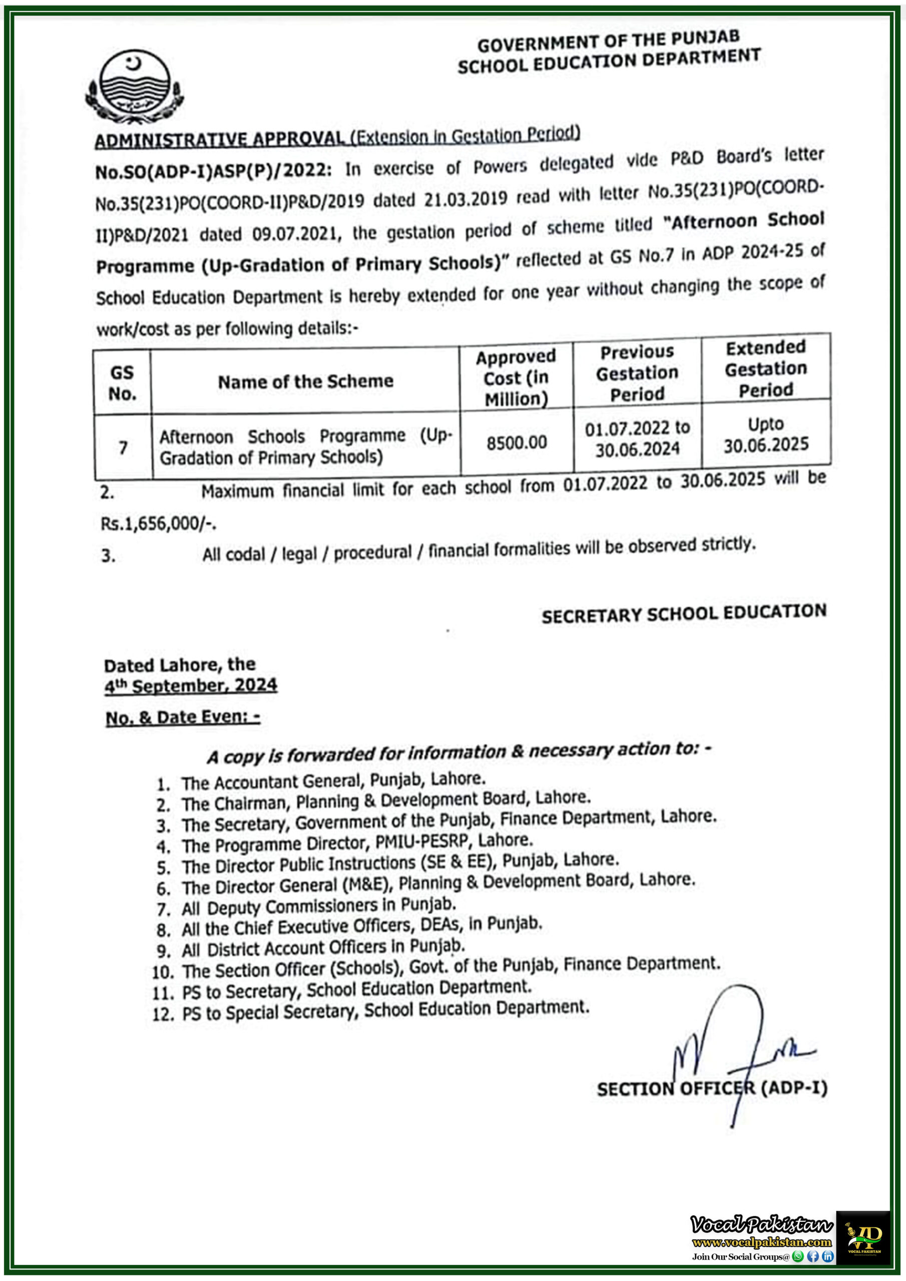 Punjab 2 Punjab Government Extends Approves One-Year Extension for Afternoon School Programme-Notification