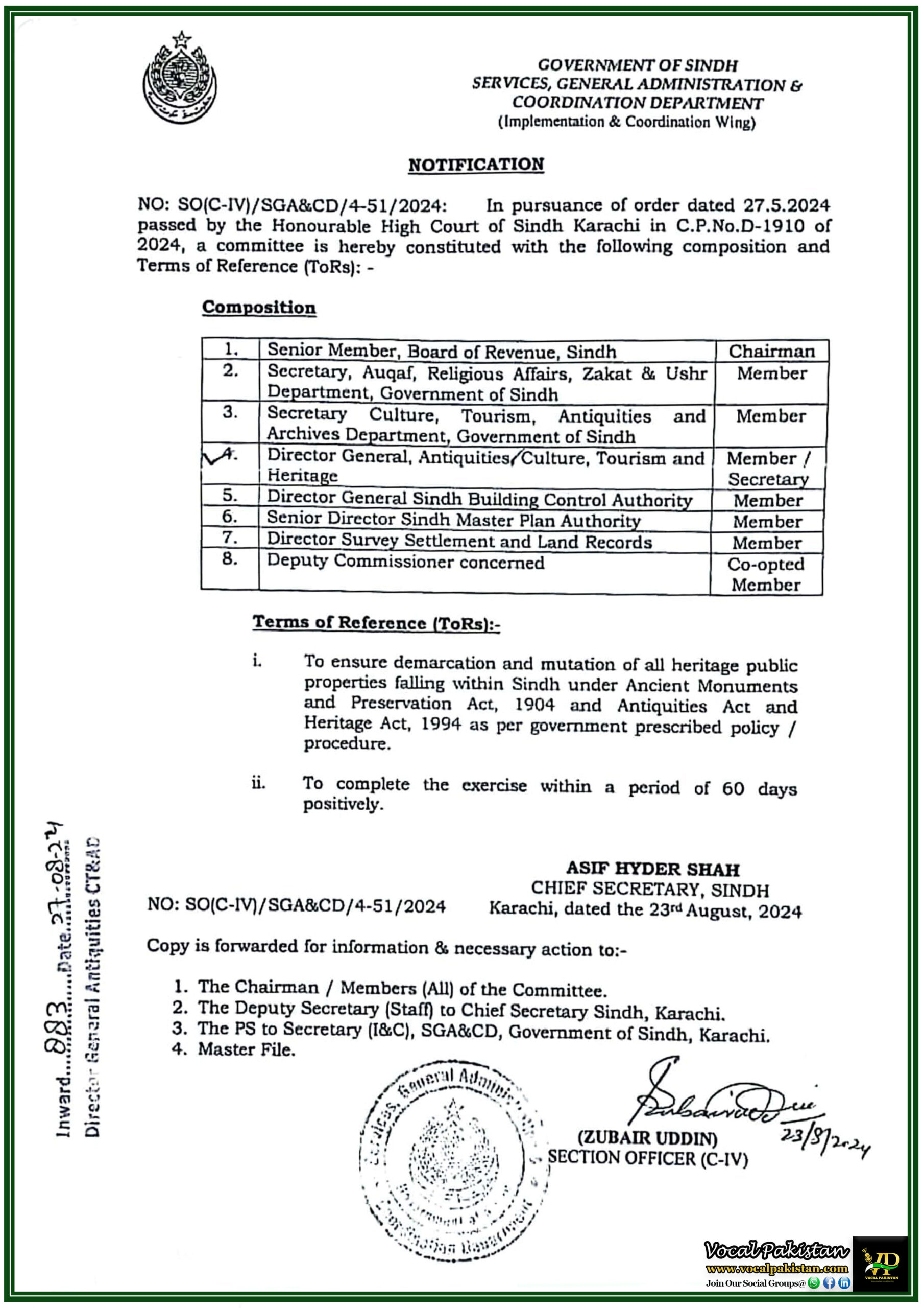 Sindh 8 Sindh Government Forms High-Level Committee to Safeguard Heritage Properties in Compliance with Court Orders-Notification