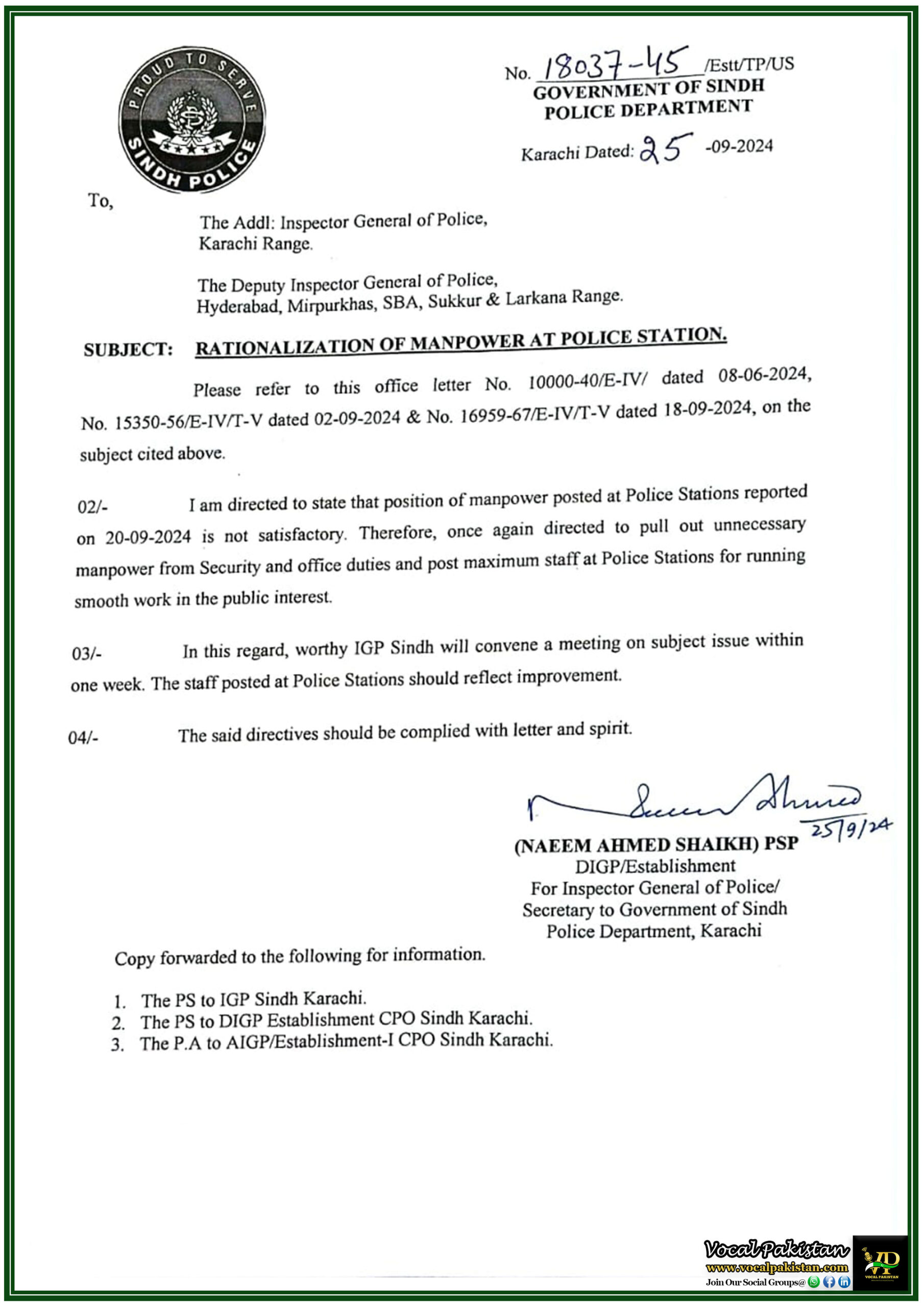 Government Jobs 6 Sindh Police Orders Manpower Rationalization to Strengthen Police Stations-Notification