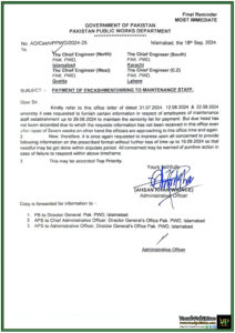 Top Priority PAK PWD Sets Deadline for Maintenance Staff Data Submission to Ensure Payment Processing-Notification