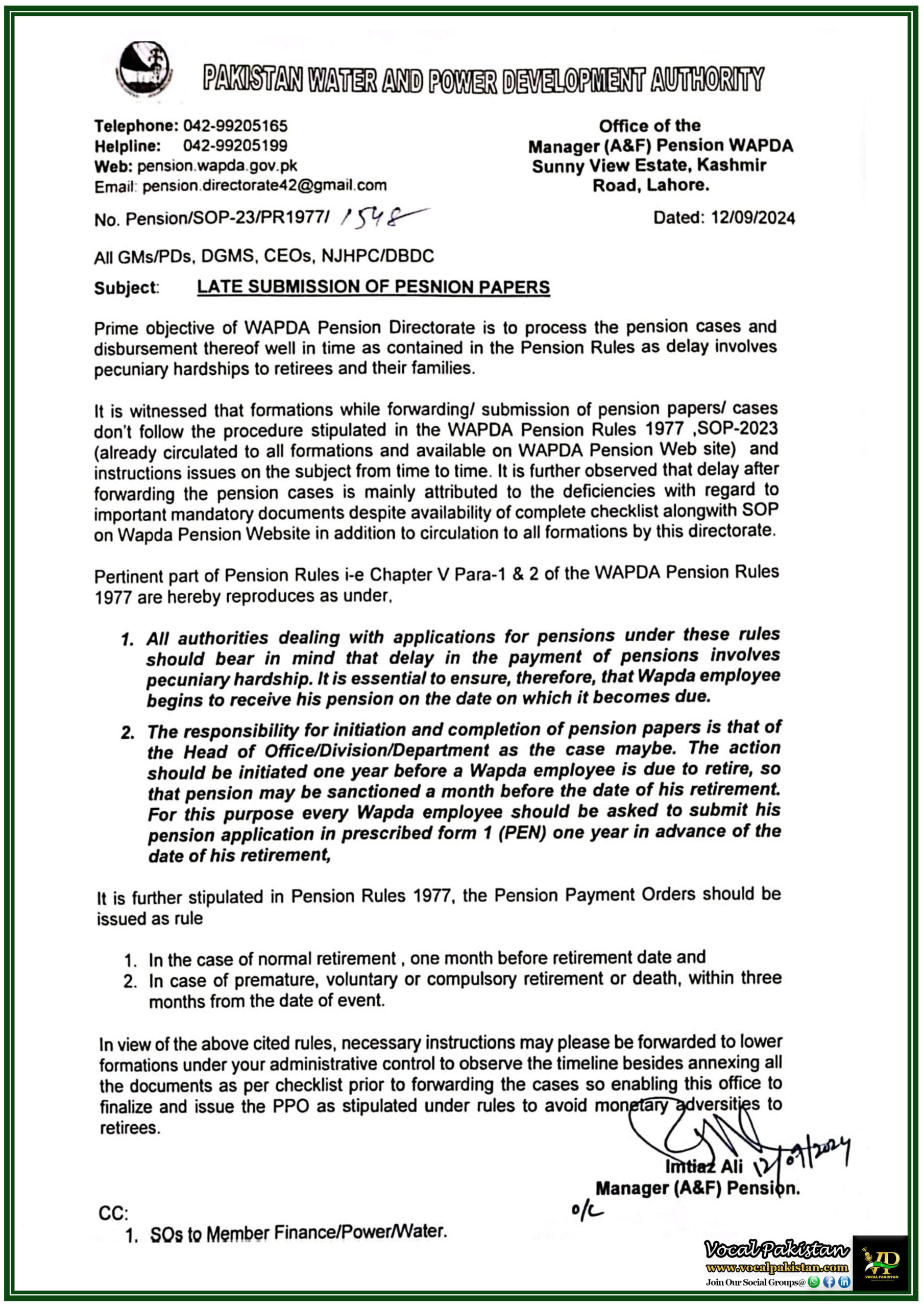 Pensions 10 WAPDA Issues Urgent Reminder on Timely Submission of Pension Papers to Avoid Delays-Notification