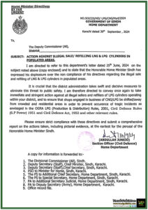 Action Against Illegal Sale and Refilling of LNG & LPG Cylinders in Populated Areas-Government of Sindh Notification