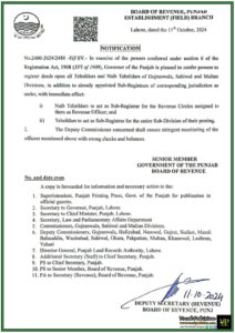Delegation of Registration Powers to Tehsildars and Naib Tehsildars in Designated Divisions – Notification