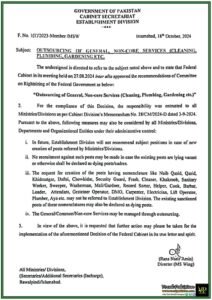 Guidelines for Outsourcing General Services and Declaring Dying Posts – Notification