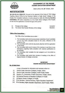 Hiring of 7354 CTIs Scrutiny Committees Formed in Punjab's Public Colleges Notification