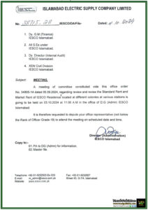 IESCO Announces Committee Meeting on Rent Revision for Residential Colonies-Notification